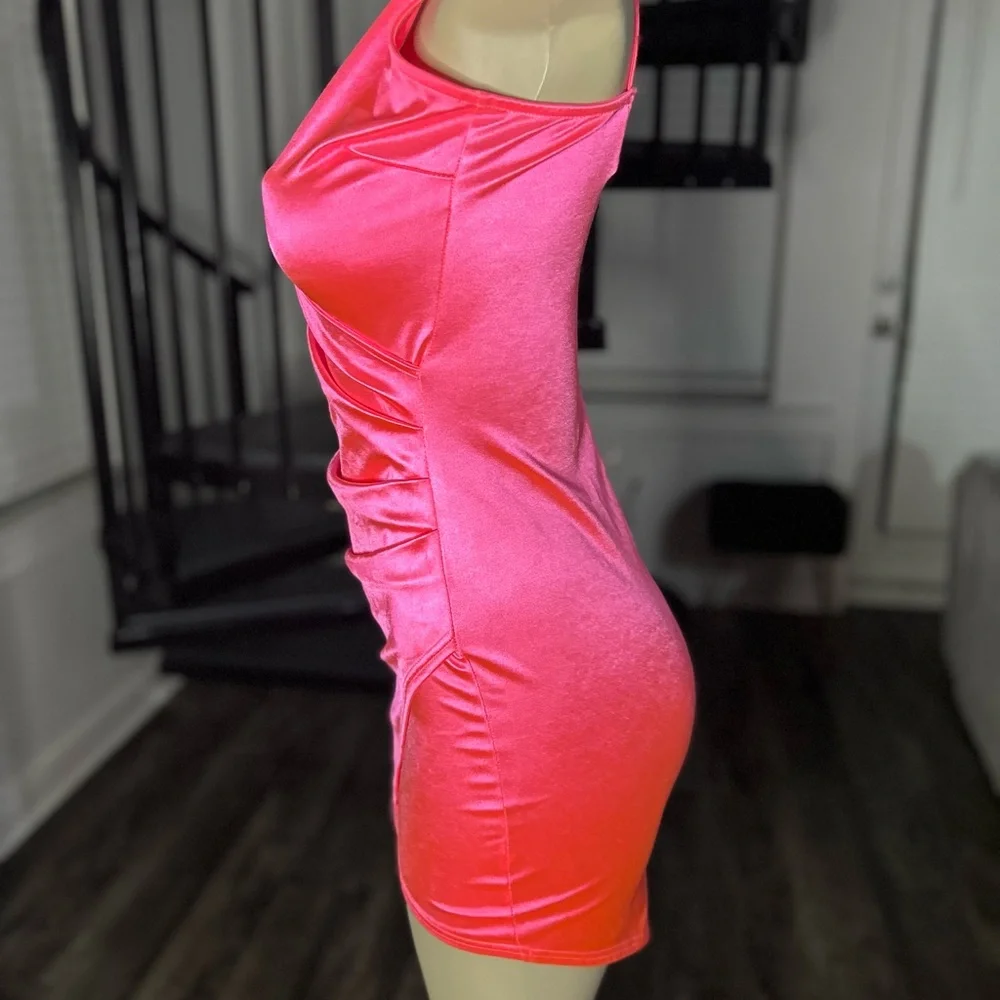 $25 DRESS SALE! Better Be Neon Pink Asymemmetrical Dress - Picture 3 of 6